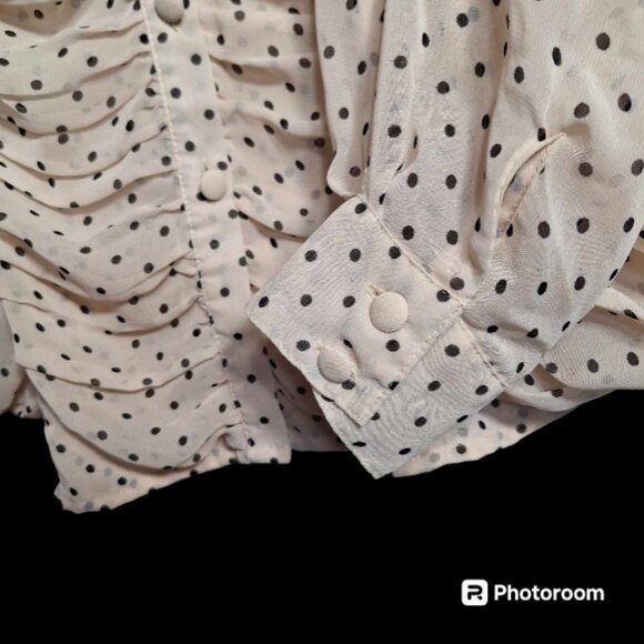 BCBG Maxazria Sheer Pleated Long Sleeve Blouse Size Large - Picture 4 of 9